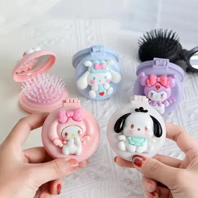 Cute Cartoon Design Compact Mirror And Comb